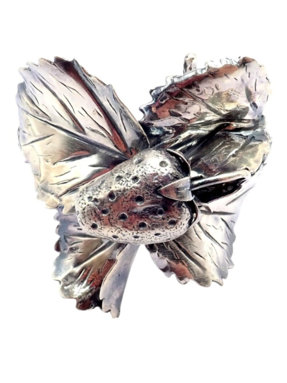 Rare! Vintage Mario Buccellati Silver Strawberry Leaf Branch Cuff Bracelet
